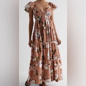 Express Brown Maxi Sundress Off the Shoulder Floral Size Small NWOT